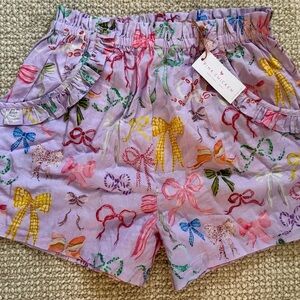 Pink Chicken Lavender Bow-Print Ruffle Shorts